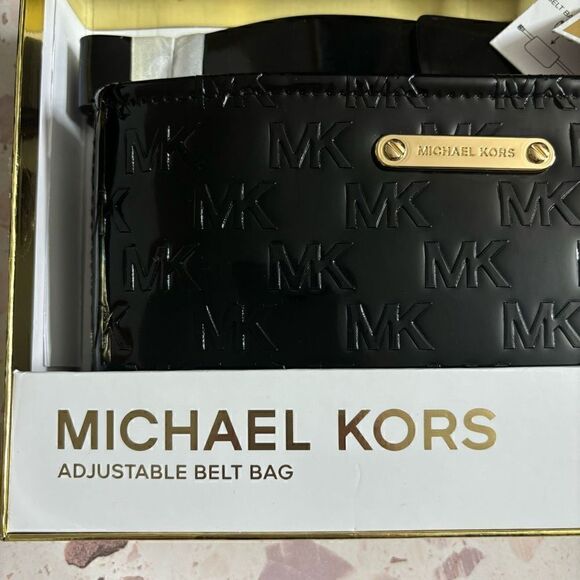 Michael Kors MK Logo Debossed Adjustable Belt Bag Patent Leather Black L/XL - Picture 5 of 13